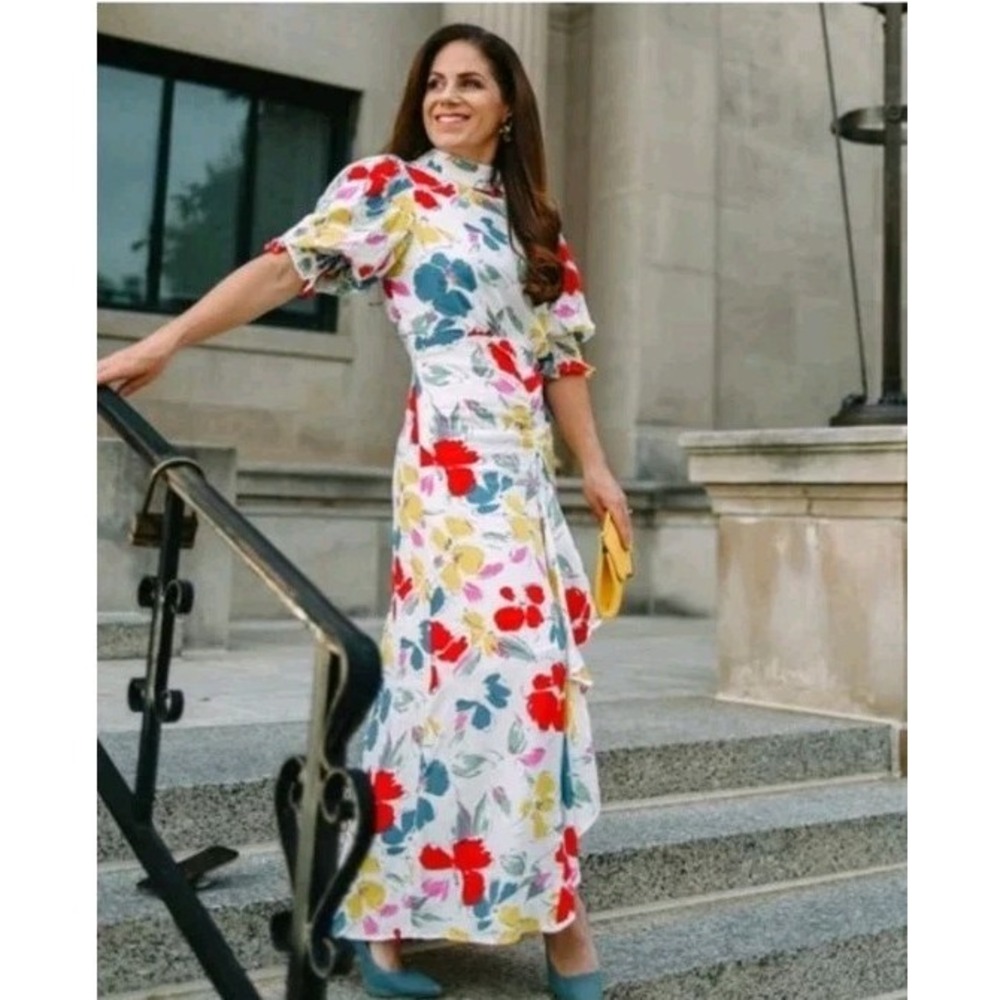 Rixo x Target SZ 2 White Floral Midi Dress Bold Maximalist Artsy Dopamine Resort